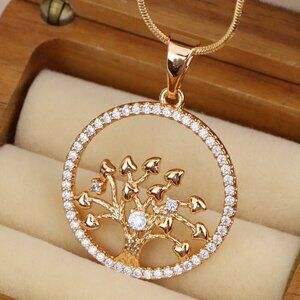"Elegant Rose Gold Tree of Life Pendant with Sparkling Crystal Frame, XPPT1524